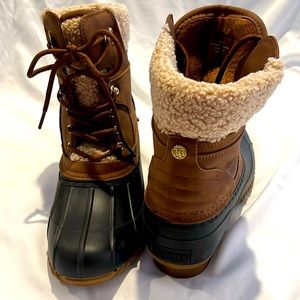 Brown and Tan Duck Boots with Sherpa